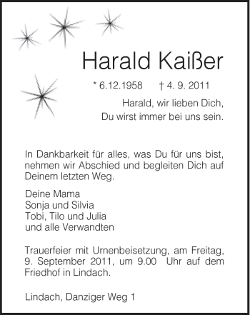Traueranzeige von Harald Kaisser von Gmünder Tagespost