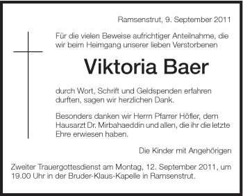 Traueranzeige von Viktoria Baer von Schwäbische Post