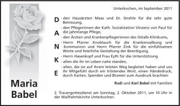 Traueranzeige von Maria Babel von Schwäbische Post