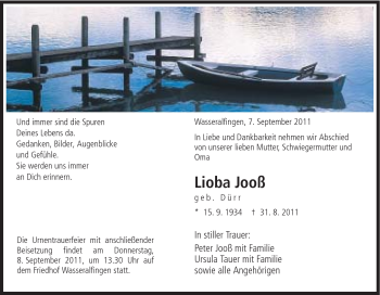 Traueranzeige von Lioba Jooß von Schwäbische Post