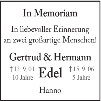 Traueranzeige von Gertrud und Hermann Edel von Gmünder Tagespost