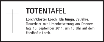 Traueranzeige von Ida Junga von Gmünder Tagespost