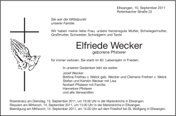 Traueranzeige von Elfriede Wecker von Schwäbische Post