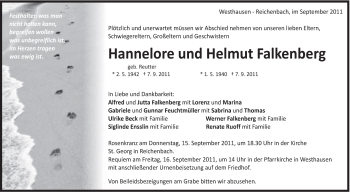 Traueranzeige von Hannelore und Helmut Falkenberg von Schwäbische Post