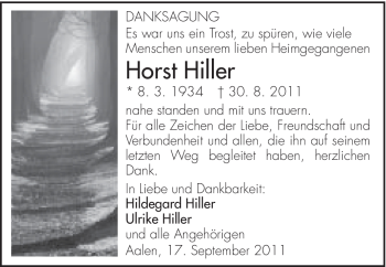 Traueranzeige von Horst Hiller von Schwäbische Post