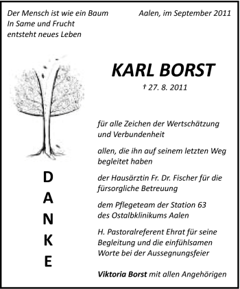 Traueranzeige von Karl Borst von Schwäbische Post
