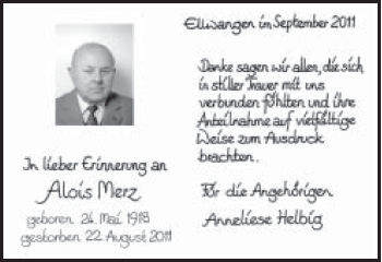 Traueranzeige von Alois Merz von Schwäbische Post