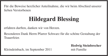 Traueranzeige von Hildegard Blessing von Gmünder Tagespost