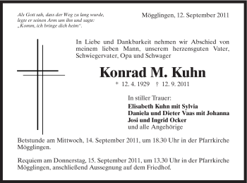 Traueranzeige von Konrad M Kuhn von Gmünder Tagespost