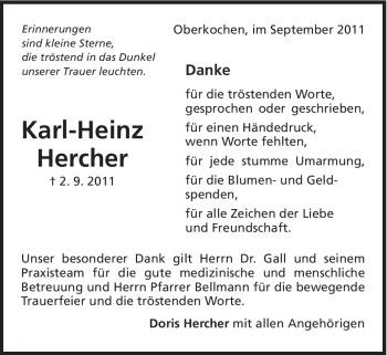 Traueranzeige von Karl-Heinz Hercher von Schwäbische Post
