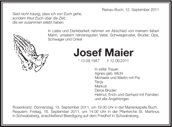 Traueranzeige von Josef Maier von Schwäbische Post