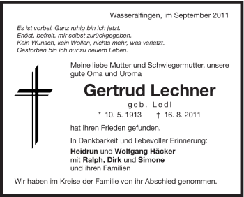 Traueranzeige von Gertrud Häcer von Schwäbische Post