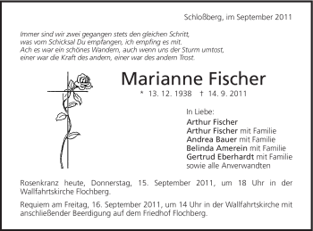 Traueranzeige von Marianne Fischer von Schwäbische Post