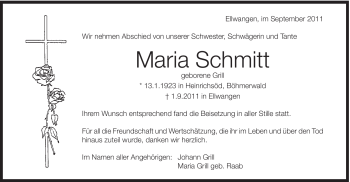 Traueranzeige von Maria Schmitt von Schwäbische Post
