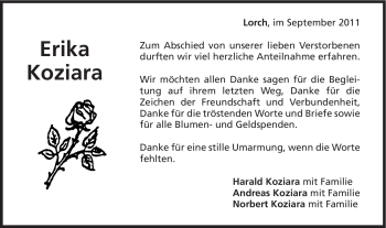 Traueranzeige von Erika Koziara von Gmünder Tagespost