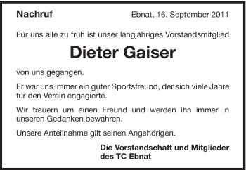 Traueranzeige von Dieter Gaiser von Schwäbische Post