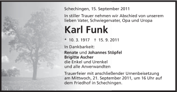 Traueranzeige von Karl Funk von Gmünder Tagespost