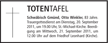 Traueranzeige von Otto Winkler von Gmünder Tagespost