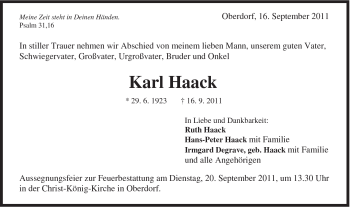 Traueranzeige von Karl Haack von Schwäbische Post