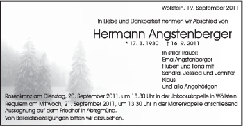 Traueranzeige von Hermann Angstenberger von Schwäbische Post