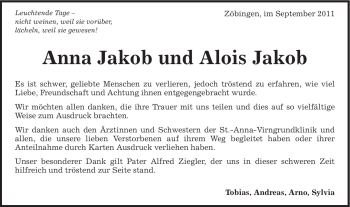Traueranzeige von Anna Jakob von Schwäbische Post