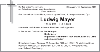 Traueranzeige von Ludwig Mayer von Schwäbische Post