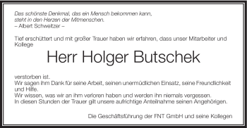 Traueranzeige von Holger Butschek von Schwäbische Post