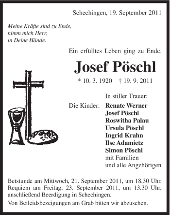 Traueranzeige von Josef Pöschl von Gmünder Tagespost