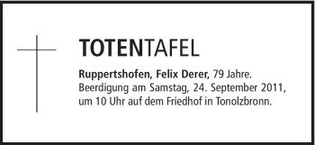 Traueranzeige von Felix Derer von Gmünder Tagespost