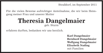 Traueranzeige von Theresia Dangelmaier von Gmünder Tagespost