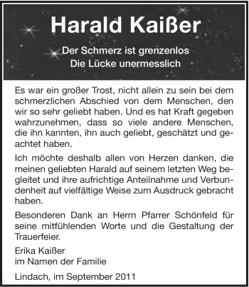 Traueranzeige von Harald Kaißer von Gmünder Tagespost
