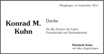 Traueranzeige von Konrad M. Kuhn von Gmünder Tagespost