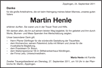 Traueranzeige von Martin Henle von Schwäbische Post