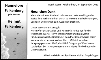 Traueranzeige von Hannelore und Helmut Falkenberg von Schwäbische Post