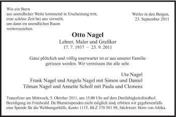 Traueranzeige von Otto Nagel von Gmünder Tagespost
