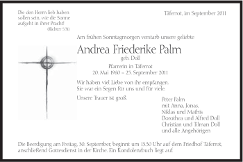 Traueranzeige von Andrea Friederike Palm von Gmünder Tagespost