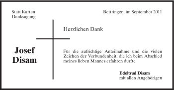 Traueranzeige von Josef Disam von Gmünder Tagespost