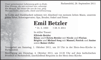 Traueranzeige von Emil Betzler von Schwäbische Post