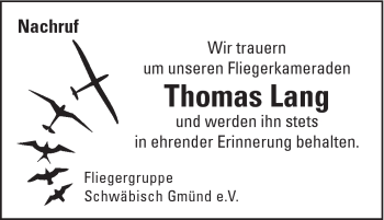 Traueranzeige von Thomas Lang von Gmünder Tagespost