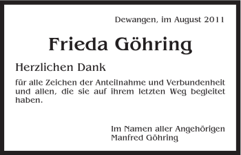 Traueranzeige von Frieda Göring von Schwäbische Post