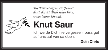 Traueranzeige von Knut Saur von Gmünder Tagespost