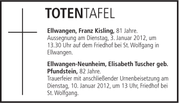 Traueranzeige von Elisabeth Tuscher von Schwäbische Post