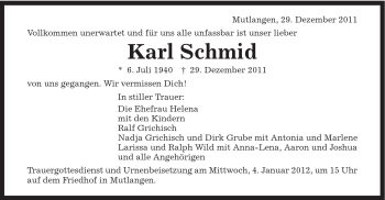 Traueranzeige von Karl Schmid von Gmünder Tagespost