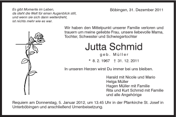 Traueranzeige von Jutta Schmid von Gmünder Tagespost