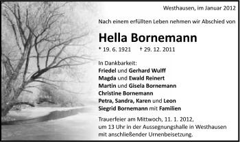 Traueranzeige von Hella Bornemann von Schwäbische Post