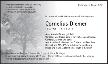 Traueranzeige von Cornelius Diemer von Schwäbische Post