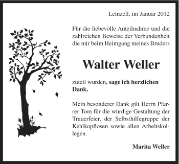 Traueranzeige von Walter Weller von Gmünder Tagespost