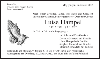 Traueranzeige von Luise Hampel von Gmünder Tagespost