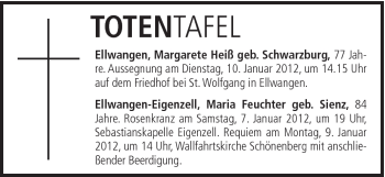 Traueranzeige von Margarete Heiß von Schwäbische Post