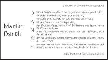 Traueranzeige von Martin Barth von Gmünder Tagespost